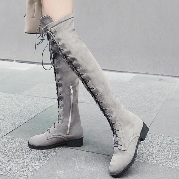 

boots fashion women's over the knee cross-tied flock female thigh high women ladies short heels booties, Black