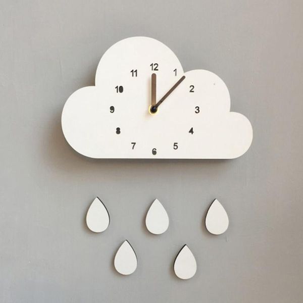 

wall clocks rainy cloud clock nursery decor children's room wooden raindrop cartoon for kids house decoration