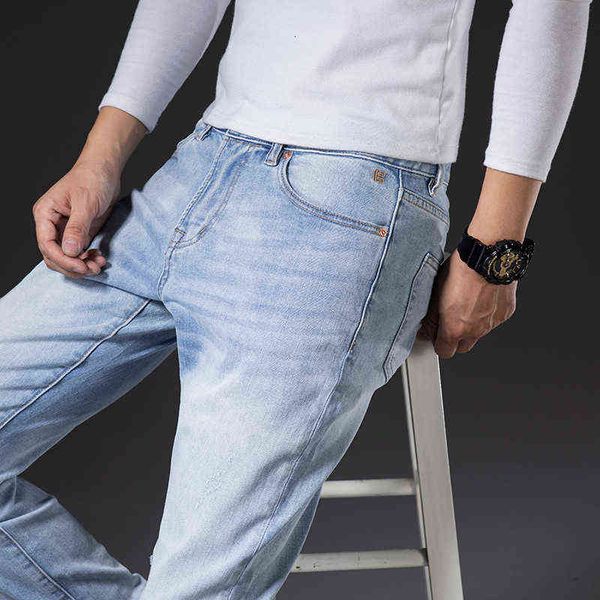 

2021 spring and autumn jeans slim small straight fashion korean men's high-end casual pants, Blue