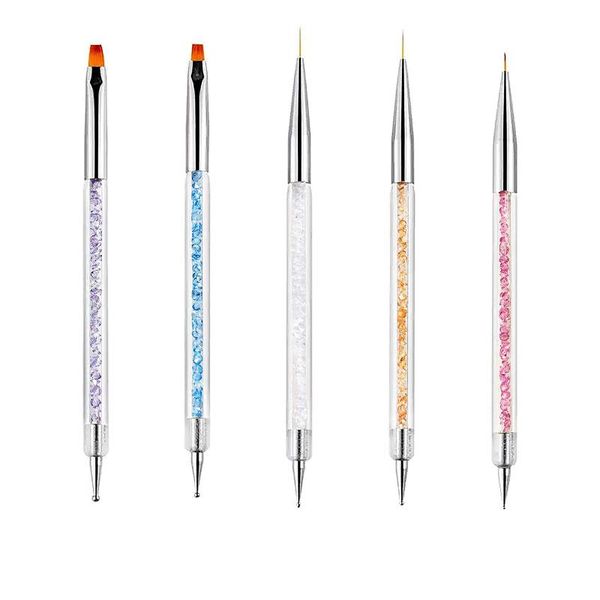

nail brushes ealicere 5pcs dual end art dotting pen supplies for professionals acrylic drawing painting liner flower brush, Yellow