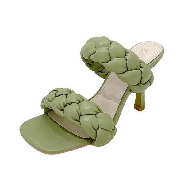 

design weave women slipper ladies thin high heel sandal open toe slip on summer outdoor slides flip flop shoe drop ship slippers, Black