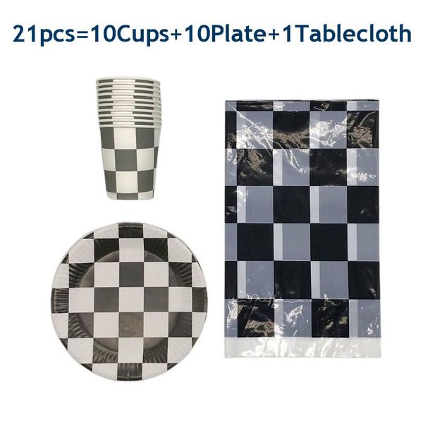 

disposable dinnerware 21/41pcs racing car driving tableware black white tablecloth birthday party supplies game on cup plate