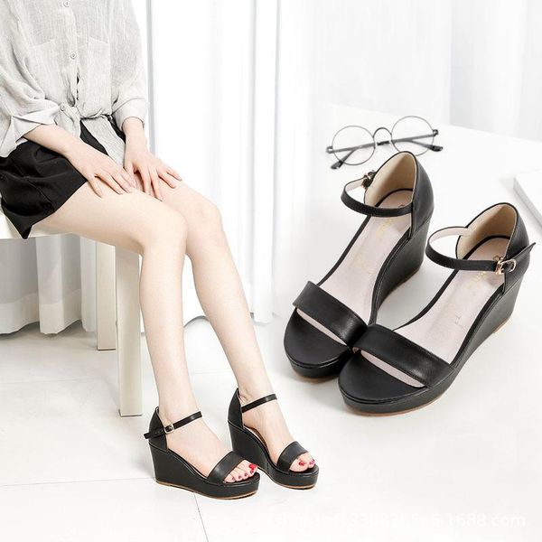 

fashion open toe ankle strap gladiator wedges sandals super high cover heel shallow platform ladies buckle women shoes, Black