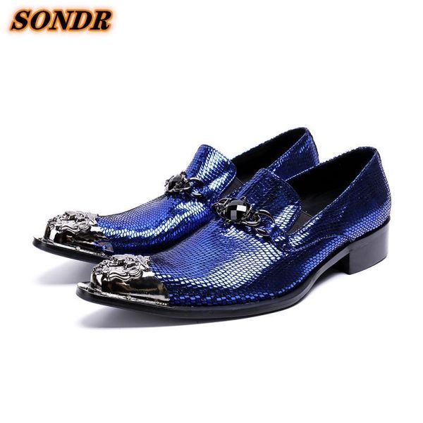 

dress shoes blue fish pattern men iron pointed toe british style slip on for elegant business formal zapatos de hombre, Black