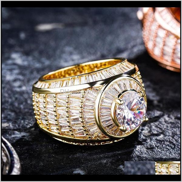 

drop delivery 2021 men trendy fashion gold sier color cluster luxury bling zircon big size hip hop rings jewelry gift fxeos, Golden;silver