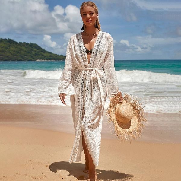 

women's swimwear 2021 crochet white lace beach cover up dress tunic long maxi bikinis ups swim robe plage lacing beachwear, White;black
