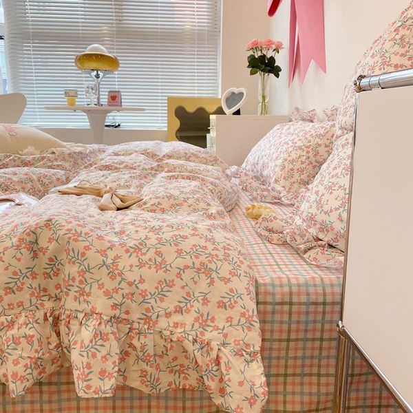

french pastoral small floral cotton bed four-piece set retro pure korean princess lace duvet cover girl sheet bedding sets