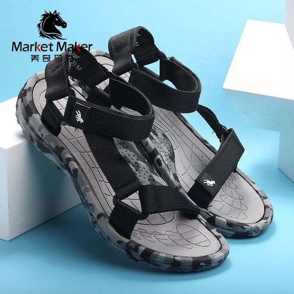 

sandals 2021 summer camouflage men's casual shoes beach sports, Black