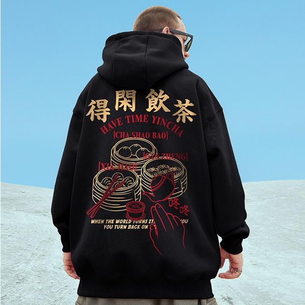 

men's hoodies & sweatshirts hip hop streetwear sweatshirt hoodie men chinese character print pullover 2021 fall harajuku cotton casual, Black