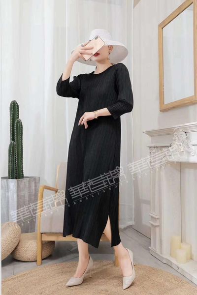 

dress miyake fold three quarter solid color a-line, Black;gray