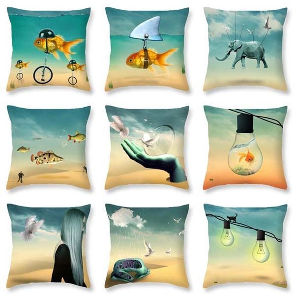 

polyester printing pillowcase goldfish elephant pianist dream wind sofa cushion cover home deco bedding cushion/decorative pillow