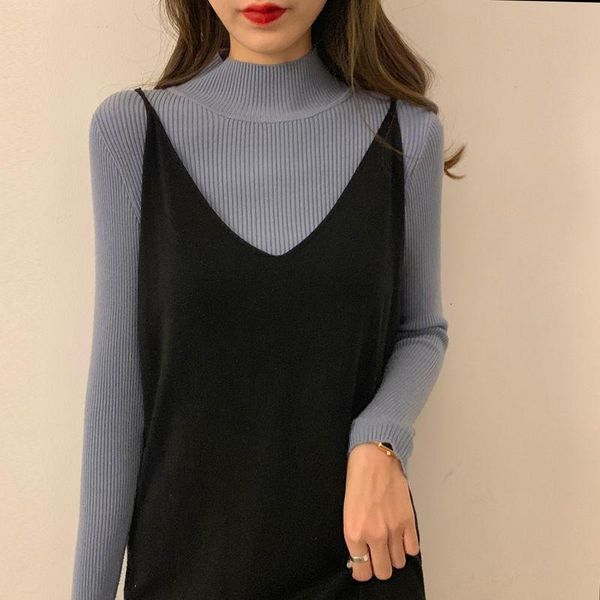 

women's sweaters women autumn all-match daily pullovers 17 colors turtleneck basic korean style female knitting students chic abih, White;black