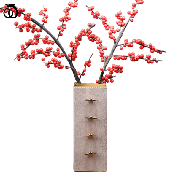 

long nordic luxurious metal leather vase modern living room tv cabinet flower arrangement home decor artware a3343 vases