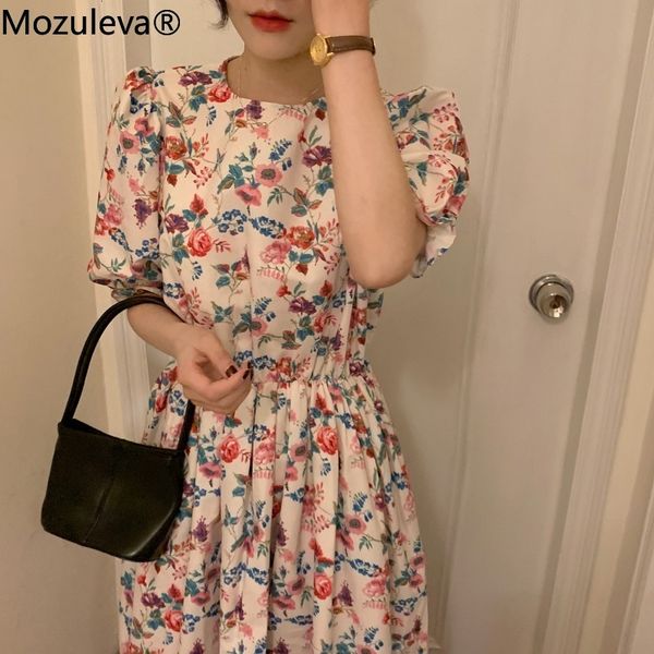 

mozuleva summer printing in watercolor cargo thin waist mid-calf short casual the neck empire dress woman vintage, Black;gray