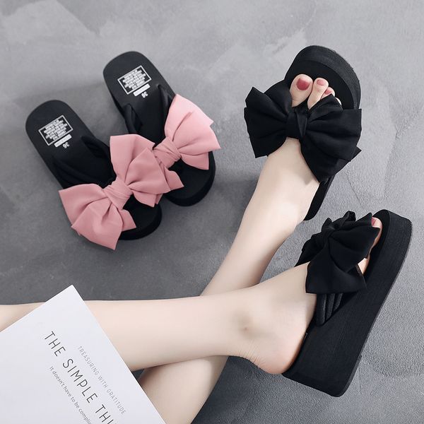 

slippers girls' fashion casual sandals, fashionable elegant bow sandals tfou, Black