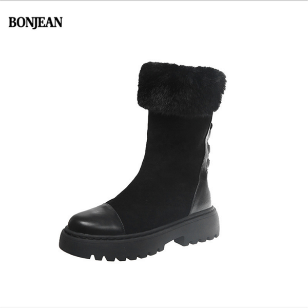 

boots bonjean snow women's mid boot winter 2021 outdoor thick soled british, Black