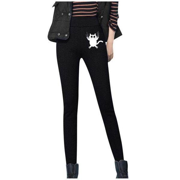 

women's pants & capris warm winter thick women wool fleece prints workout trousers females elastic waist plush velvet clothing c7, Black;white