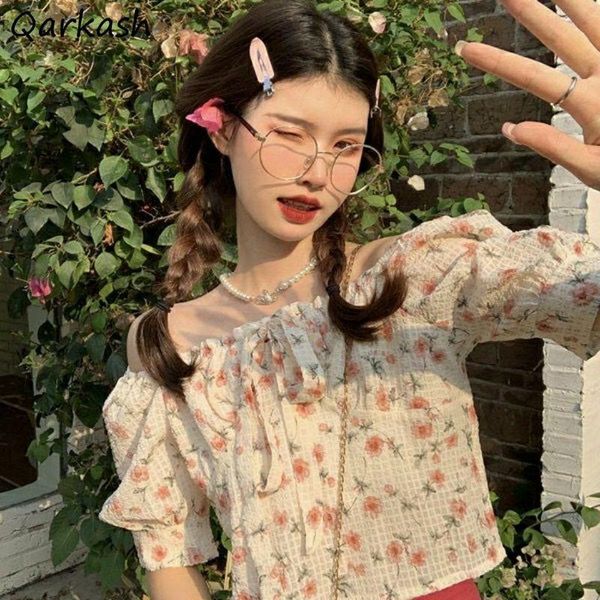 

women's blouses & shirts vintage women floral sweet summer cropped woman fashion design chic harajuku japanese style all-match streetw, White