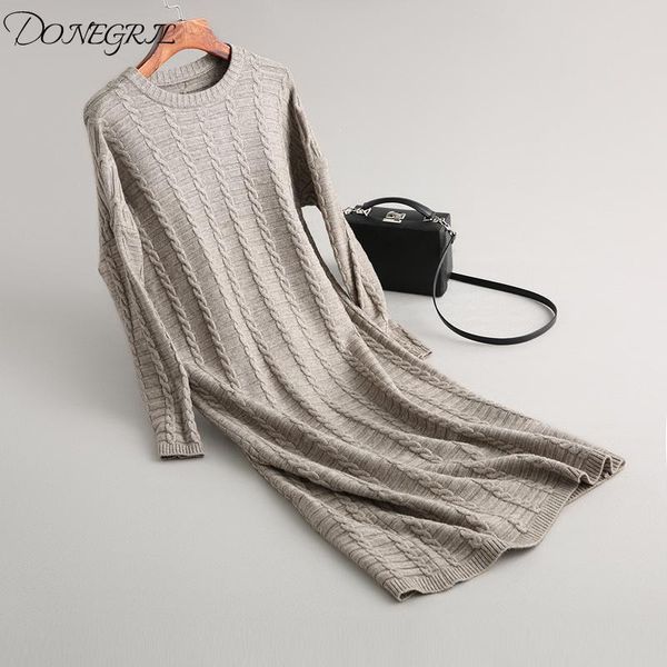 

casual dresses fashion women brief classic braid cable pattern long sleeve o neck sweater dress ladies autumn winter knitting, Black;gray