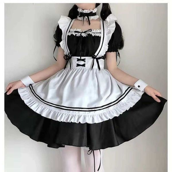 Schwarz und Weiß Frauen Dienstmädchen Outfit Lolita Kleid Niedlich Anime Schwarz Weiß Schürze Cosplay Dienstmädchen Kleid Männer Uniform Cafe Kostüm Y0903