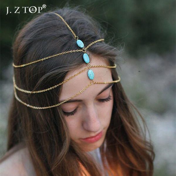 

hair clips & barrettes jzbrand ladies green tassel bands personality bohemia metal head chain hairwear jewelry for women, Golden;silver