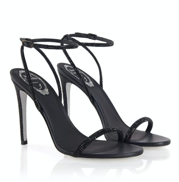 

elegant stiletto heel sandals shoes for women ellabrita rene glitter soles crystal strappy lady high heel caovilla bridal party wedding e35-, Black