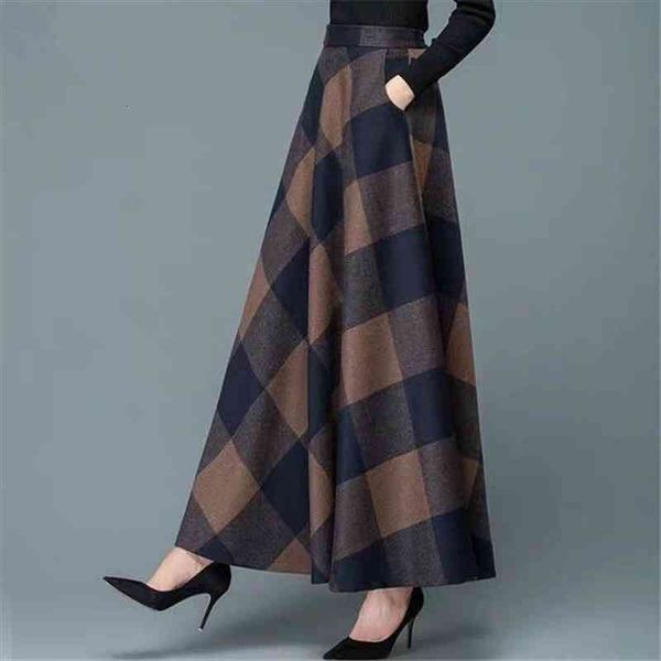 

winter wool plus size 4xl maxi skirts women vintage a-line high waist woolen skirts ladies office long saia streetwear, Black
