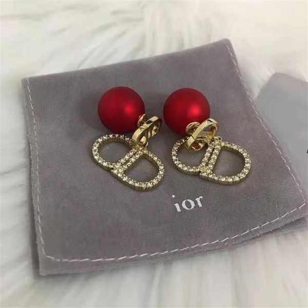 

75% off outlet online family 2021 new red big pearl rhinestone earrings autumn and fashion simple female s925 silver needle 63zj
