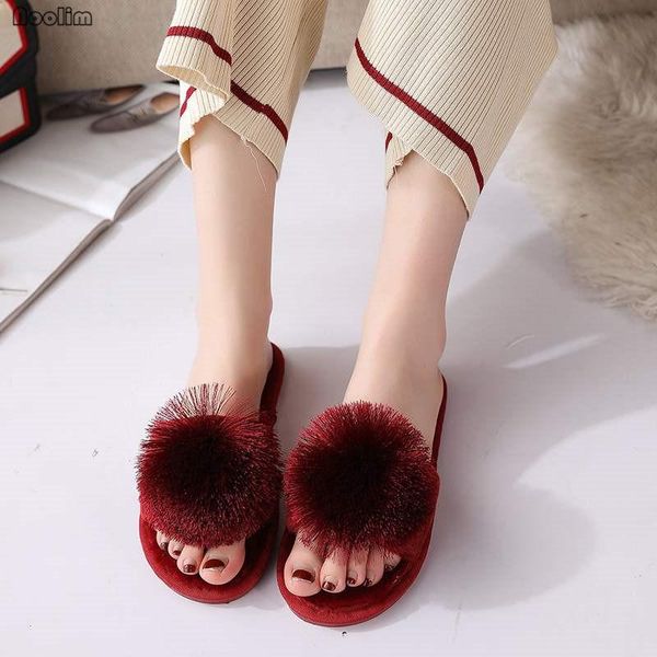 

fashion women slides flip flop slippers cotton home indoor soft bottom non-slip shoes warm plush, Black