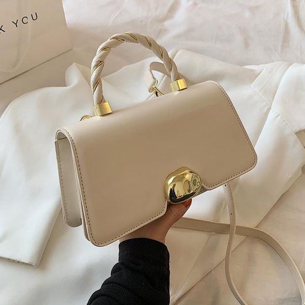 

small white shoulder messenger bags for women 2021 simple square handle handbags ladies luxury pu leather crossbody bag sac