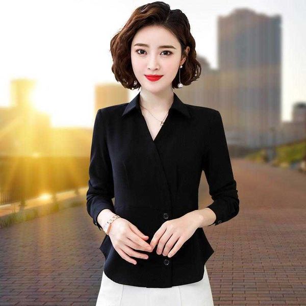 

women spring autumn style chiffon blouses shirt lady casual long sleeve turn-down collar solid women's loose df3559 210609, White