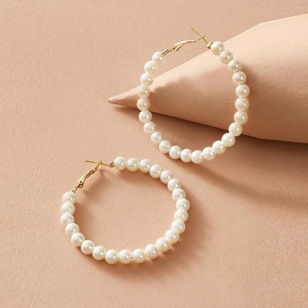 

hoop & huggie liwore fashion oversized pearl earrings for women artificial freshwater retro jewelry, Golden;silver