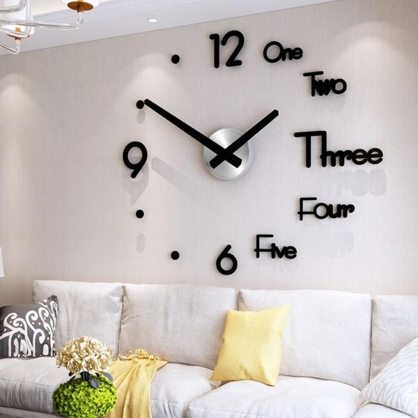 

wall clocks diy digital clock 3d sticker modern design large silent home office decor watch for living room decoration