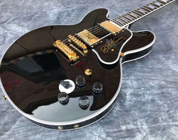 

jazz electric guitar custom king lucille matte black semi hollow body double output gold hardware