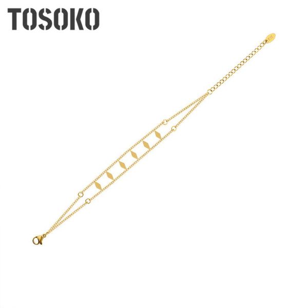 

charm bracelets tofflo stainless steel jewelry double layer geometric diamond prismatic hand ornament 18 k golden women's fashion brace, Golden;silver