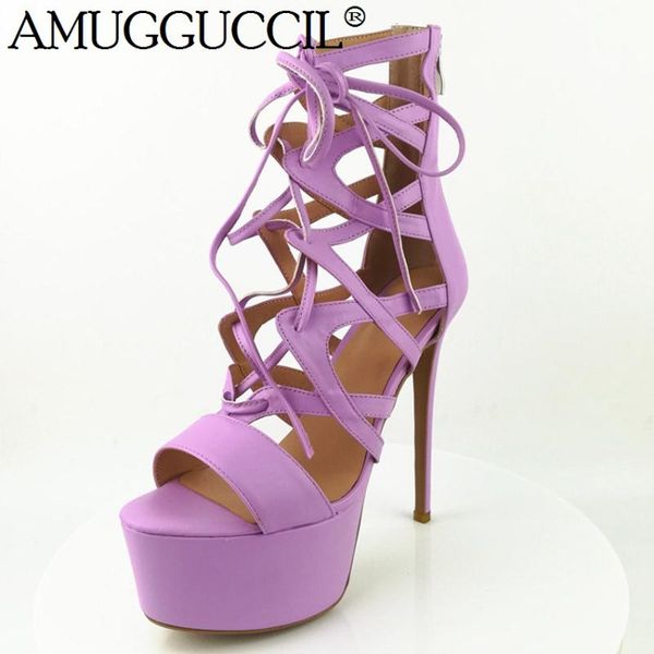 

plus big size 35-52 purple zip lace up fashion high heel platform party summer women lady sandal l1092 sandals, Black