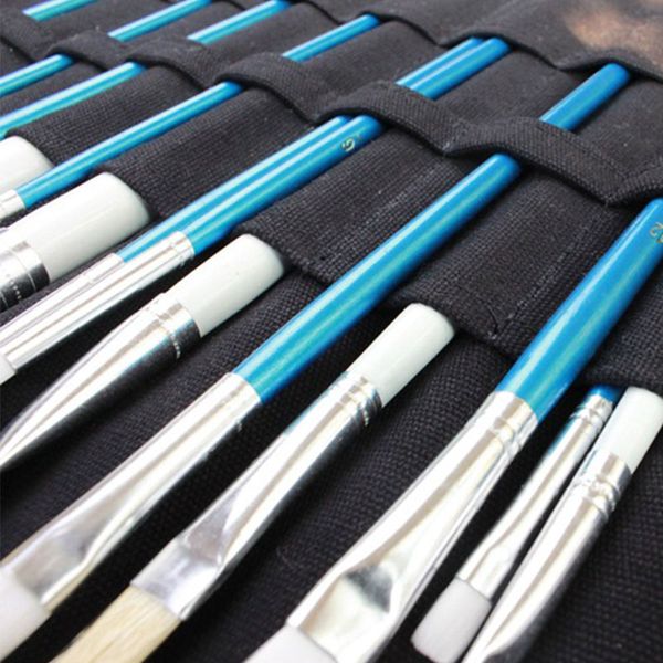 

1 pc canvas paintbrush bag art tools 20 slot pencil case stationery leather creative retro pencil case cosmetic bag black
