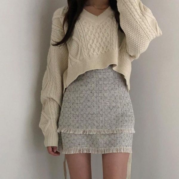 

women long sleeve knitted sweater v-neck casual elegant bandage pullover women's sweaters, White;black