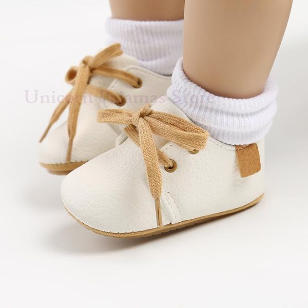 

first walkers retro baby girls moccassins infant boys lace up footwear anti-slip borns solid white leather shoes toddler walker 0-18m