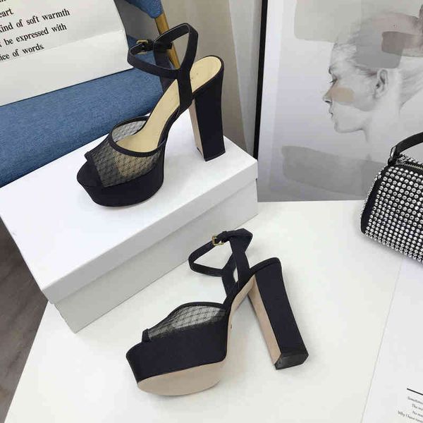 

summer luxury 2022 designer sandals open toe mesh platform high heels women's lace dress shoes black beige evening size 35-40