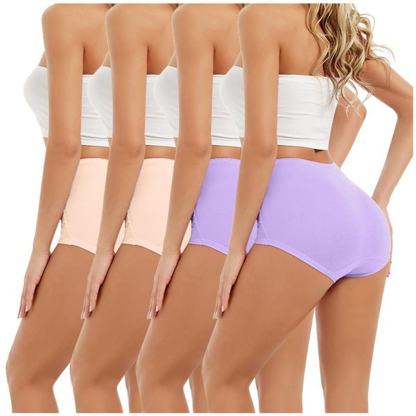 

women's panties 4pc sensual plus size comfortable women high waist tummy control mujer underwear shapewear brief 2021 yz, Black;pink