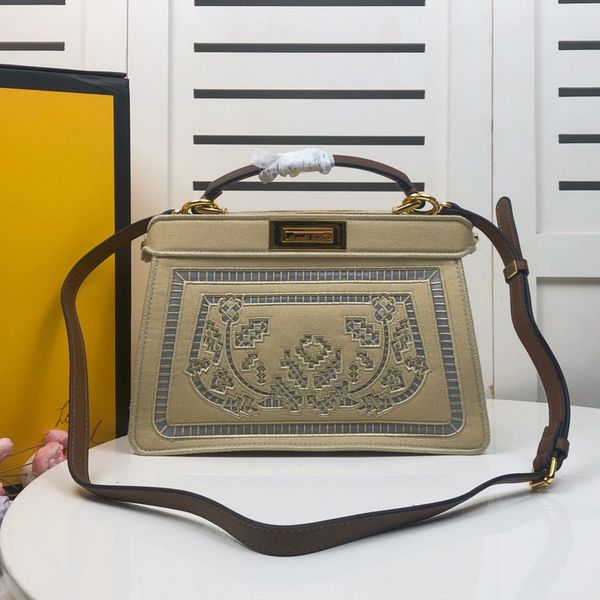 

medium handbags shoulder bag large capacity package fashion hollow out embroidery genuine leather square twist lock