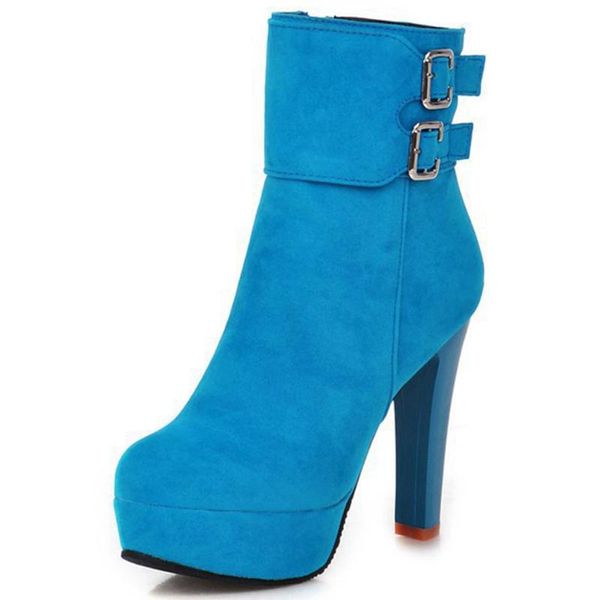 

boots karin wholesale brand shoes women office ladies round toe buckle straps platform flock spike heels ankle autumn winter, Black