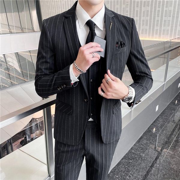 

men's suits & blazers 2021 spring autumn professional dress coat bridegroom man stripe slim suit three piece, White;black