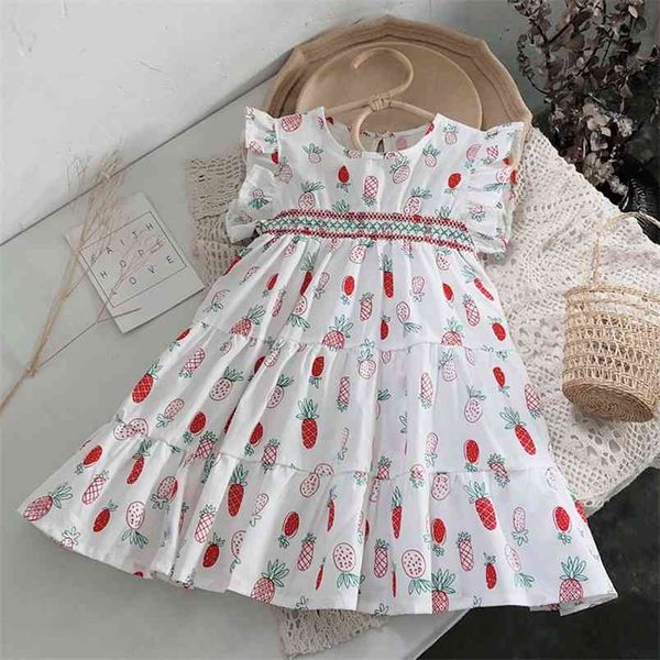 

summer dress children clothes fruit pattern flying sleeve kid es for girls party clothing 210528, Red;yellow