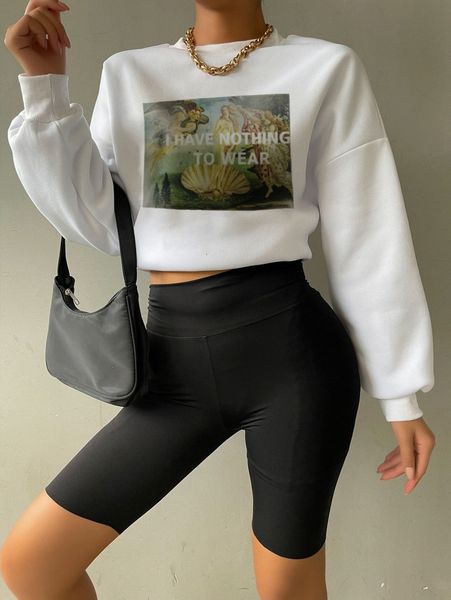 

figure & slogan graphic drop shoulder sweatshirt e1px#, White;black