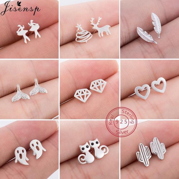 

real 925 sterling silver earrings for women personality cute ghost leaf heart cactus ballet earings studs child christmas gifts stud, Golden;silver