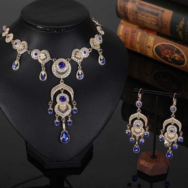 Set di gioielli in oro da sposa in stile marocchino per donna, collana, orecchini, set di gioielli di alta qualità H1022