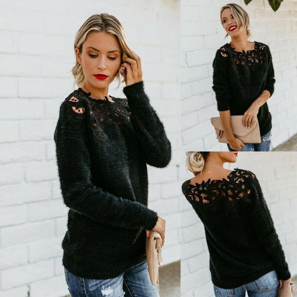 

women's sweaters black knitted jumper sweater women autumn pure round neck hollow out pullovers lady warm long sleeve outwear, White;black