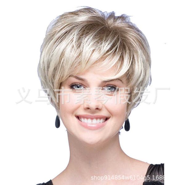 

women's short hair ffy gradient gray white oblique bangs wig rose net, Black